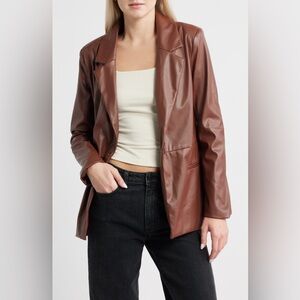 Princess Polly Brown Faux Leather Blazer Jacket XS/S Vegan Leather